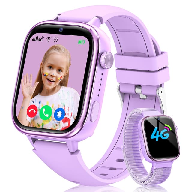 Sanorum 2025 Neue Smartwatch Kinder, 4G Kinder Smartwatch mit GPS und Telefon, SOS, Videoanrufen, Nachrichten, Schulmodus, Wecker, Kamera, Schrittzähler, IP68 Wasserdicht Kinderuhr Mädchen Jungen Lila