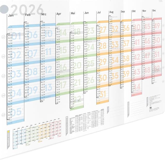 weekview XL Jahresplaner Colour 2026 Wandkalender mit Wochenstruktur "farbig" (A1) GEFALTET. Querformat - Wandplaner, Jahreskalender, Plakatkalender A1 2026