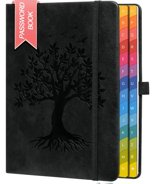 ZXHQ Passwortbuch mit bunten alphabetischen Tabs, 21,3 cm x 14,7 cm Hardcover-Passwort-Organizer für die Verwaltung von Internet-Webseiten-Adressen und Logins - Schwarz