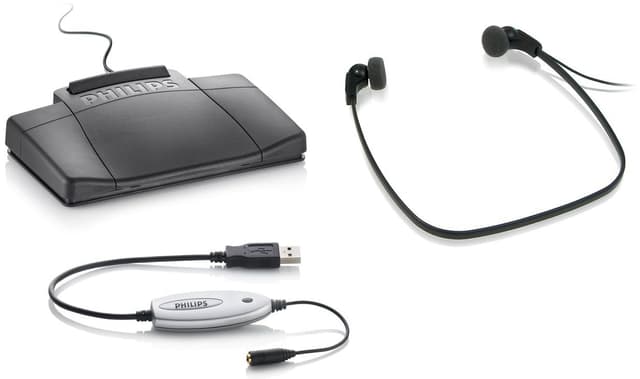 Philips LFH5220/03 Wiedergabe Set, USB-Fußschalter ACC2310, Kopfhörer LFH0334, Audio Adapter, Treiber und Dienstprogramme CD, Anthrazit LFH5220 - 3 Pedal inkl. Kopfhörer Single