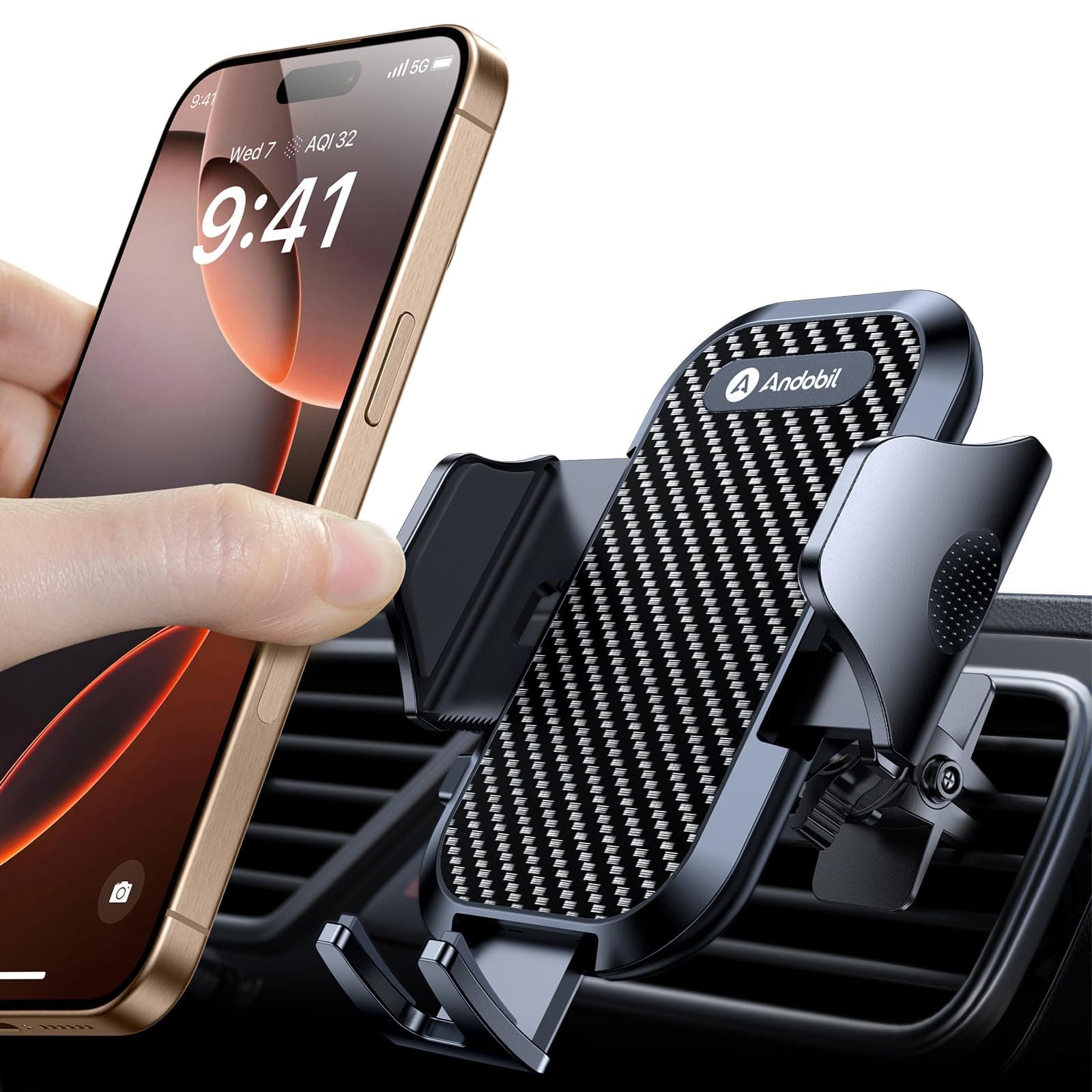 andobil Handyhalterung Auto Lüftung [ 2025 Neueste Lüftungsclip ] Kfz Handy Halterung [ 100% Sicherer Griff ] 360° Drehbar Autohalterung Zubehör für iPhone 16 Pro Max 15 14 13 12 11 Galaxy S25 Ultra Kohlefaser Schwarz