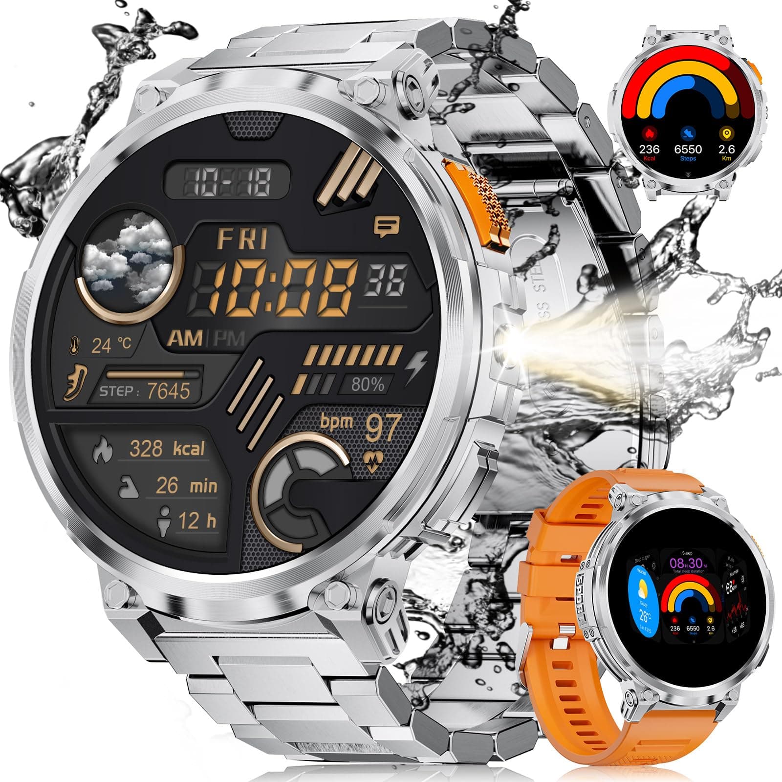 LIGE Smartwatch Herren mit Telefonfunktion, 1.85" HD IPS Screen Smart Watch mit 730mAh/IP68 Wasserdicht/120+Sport Modus/Herzfrequenz Überwachung/Schlaf Überwachung, Android iOS Fitness Watch (Silber)