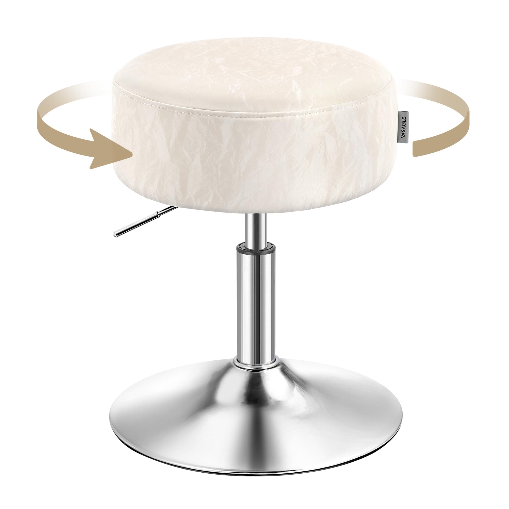 VASAGLE Schminkhocker, Schminkstuhl, Barhocker, höhenverstellbar, 360° drehbar, PU, Dicke Polsterung, für Schlafzimmer, Küche, Esszimmer, modern, cremeweiß LJB120W01 1 Cremeweiß