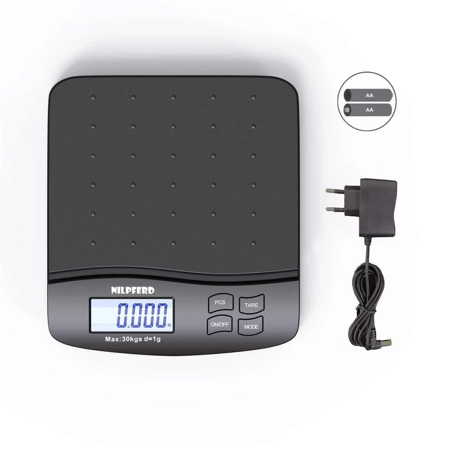 Nilpferd Digitale Paketwaage 5g-30kg in 1g Schritten, Postwaage, Briefwaage, eine Waage für alle Zwecke (Haus/Büro/Lager/Markt),Grammgenau mit LCD Anzeige, Batterien enthalten(Schwarz) Schwarz-30kg