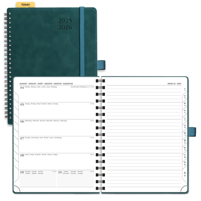 POPRUN Kalender 2025 2026 Buchkalender Notizbuch (Aug.2025-Dez.2026), ca. A5 (22 x 16,5 cm), Terminplaner, Wochenplaner Ringbuch mit Softcover, Zertifiziertem Papier - Petrolgrün Petrolgrün Medium-22 x 16,5 cm