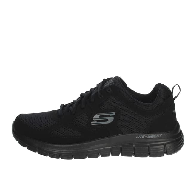 Skechers Burns- Agoura Herren Turnschuhe 43 EU Black Leather Mesh Trim