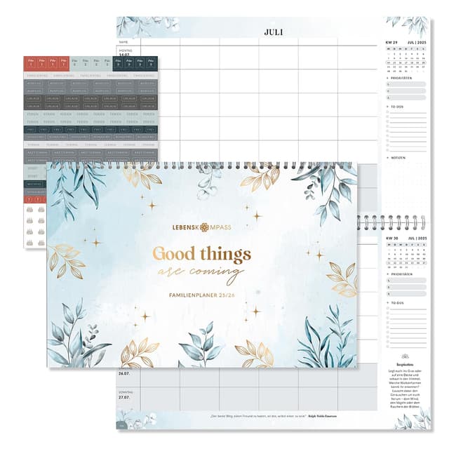 Lebenskompass Wandkalender 2025/2026 - Familienplaner 2026 "Frosty" mit Stickerset und Extra Viel Platz zum Eintragen - Kalender 2026 - Familienkalender sofort nutzbar bis Dez 2026