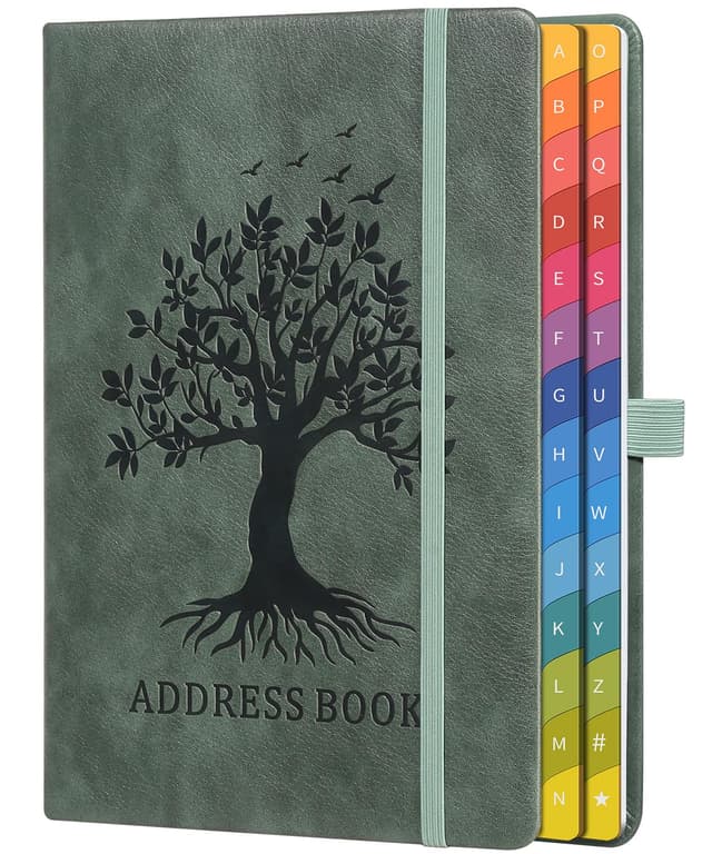 Adressbuch mit farbenfrohen alphabetischen Registerkarten (21,3 x 14,8 cm) - Hardcover-Telefon- und Kontakt-Organizer, mit Platz für wichtige Website-Passwörter und Softwarelizenzen Grau