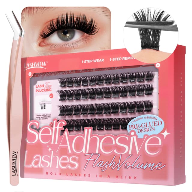 LASHVIEW Selbstklebende Wimpern, 3 Sekunden zum Aufsetzen, Super-Portabilität Einfach für Einsteiger. 24-Stunden-Halt, Ideal für Jeden Anlass 72 Stück 10-16 mm (Z03)