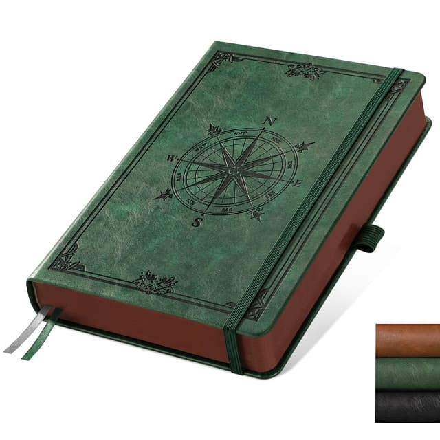 AUTEMPO Notizbuch A5 Liniert, PU Leder Hardcover Tagebuch für Erwachsene, 320 Seiten Dickes journal, 100 gsm Tagebuch(14.5 x 21 cm), Innentasche, Geeignet für Männer und Frauen, Dunkelgrün liniert Dunkelgrün