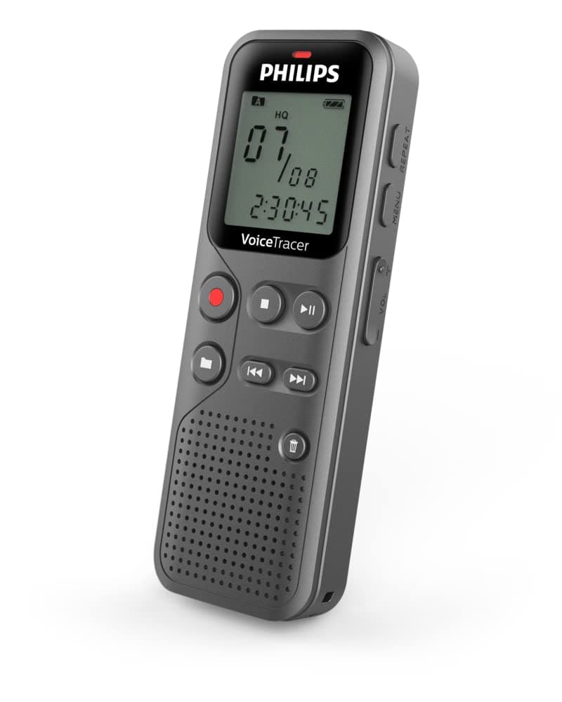 Philips VoiceTracer Audiorecorder DVT1120 - Mono WAV/PCM, 46 Std, 8GB, One-Touch-Aufnahme, USB PC-Anschluss, Grau 8 GB