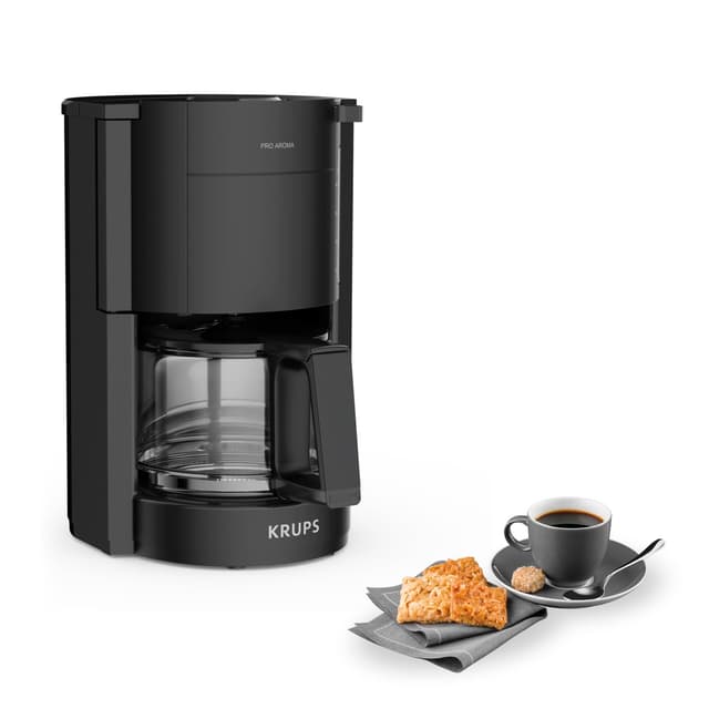 Krups F30908 ProAroma Filterkaffeemaschine mit Glaskanne, 1,25L Füllmenge, 10-15 Tassen, 1050W, Schwarz Schwarz F30908 ProAroma