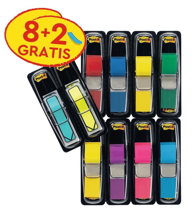 Post-it Index Small Flags, Vorteilspackung mit 8 Blöcken und 2 Pfeilblöcke GRATIS, 328 Blätter, 11, 9 mm x 43, 2 mm, Farben: Gelb, Rot, Grün, Blau, Lila, Pink - Für wichtige Informationen Violett 15 x 125 mm Single