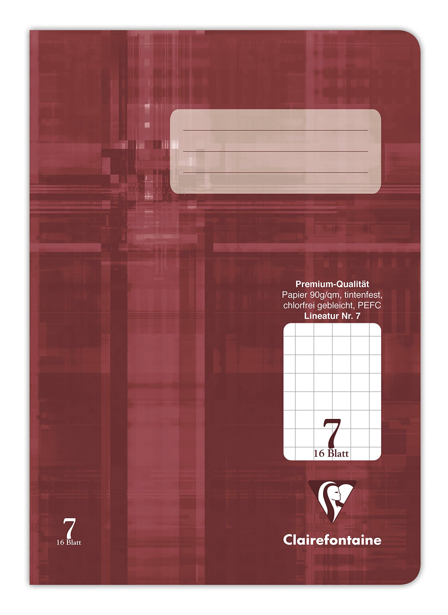 Clairefontaine 331507Cpack - Packung mit 25 Schulheften, DIN A5, 16 Blatt, 90g, Lineatur 7 kariert 7x7mm, Bordeaux, 1 Pack 16 Blatt / Lineatur 7 DIN A5 / x25 Bordeaux