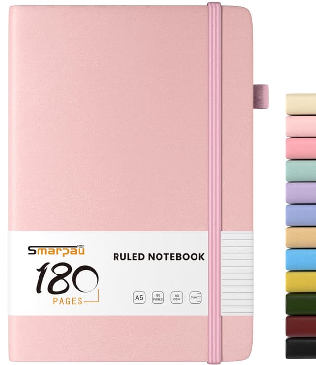 Smarpau Notizbuch A5, Hardcover Liniert Journal mit 180 Seiten 80gsm dickes Papier, Leder Tagebuch, Journal Notizblock für Frauen und Männer für Schule, Arbeit, Zeichnen, 14.5 x 21cm - Rosa 1 Stück Rosa