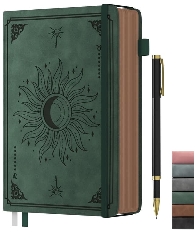 Smarpau A5 Notizbuch, Vintage Hardcover Notizbucher mit 366 Seiten 100gsm Tintenfestes Papier, Lined Journal mit Stift für Frauen Männer Arbeit Büro Schule Reisen, 14.5 x 21cm - Dunkelgrün A5 Dunkelgrün