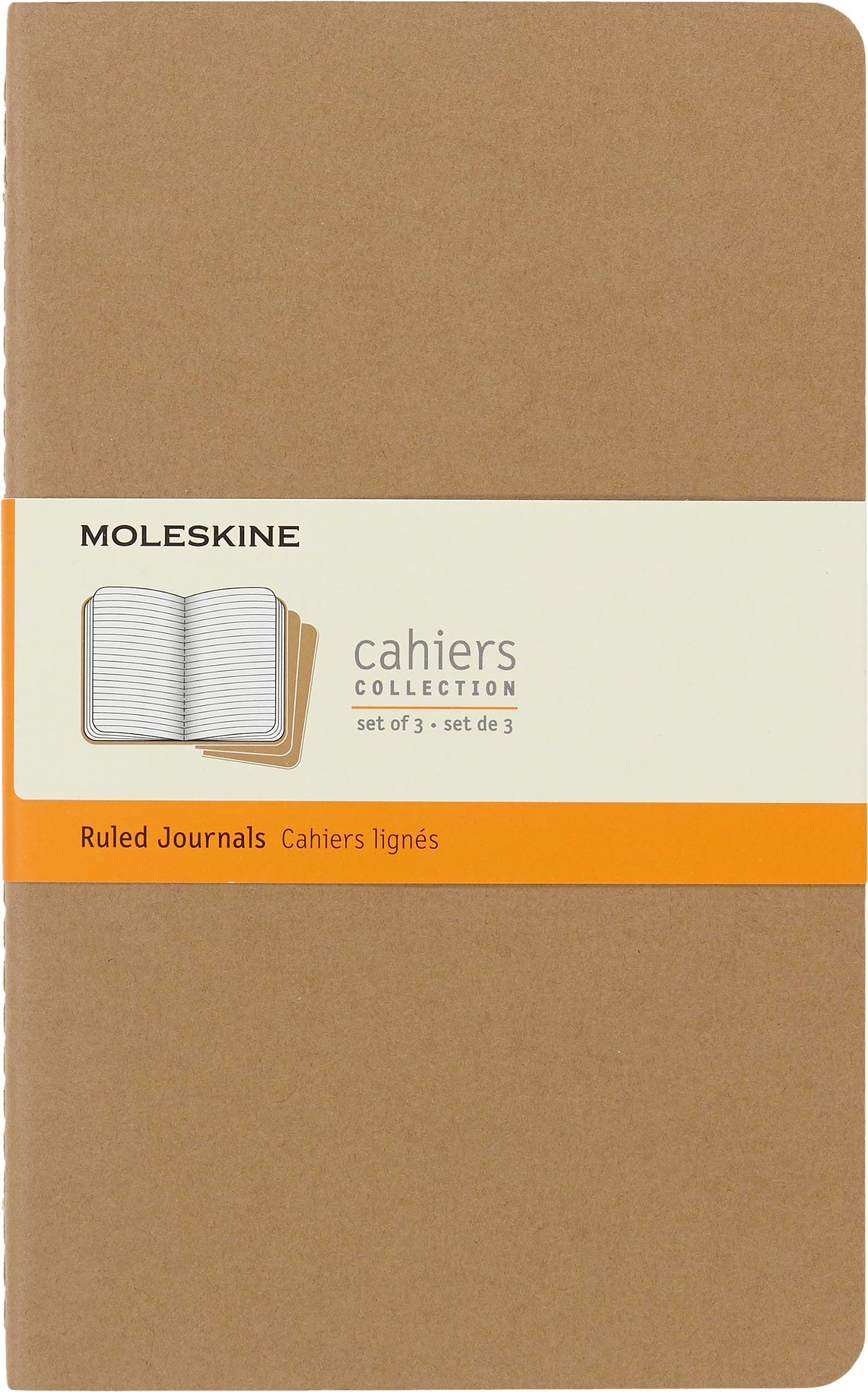 Moleskine Cahier Journal (3er Set Notizbücher mit linierten Seiten, Kartoneinband und Baumwollstickerei, Large 13 x 21 cm, 80 Seiten) Packpapier-Braun Packpapier-Braun Large
