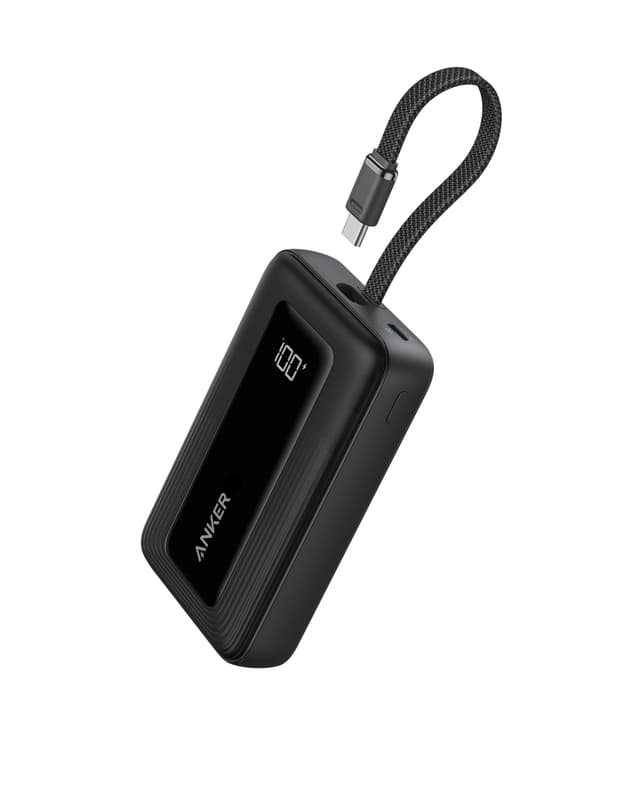 Anker Powerbank 20.000mAh 30W mit integriertem USB-C Kabel, High-Speed portables Ladegerät, 1 USB-C, 1 USB-A, Akkupack für iPhone 15/15 Pro/15 Pro Max/15 Plus, MacBook, Galaxy und mehr 20000mAh Schwarz