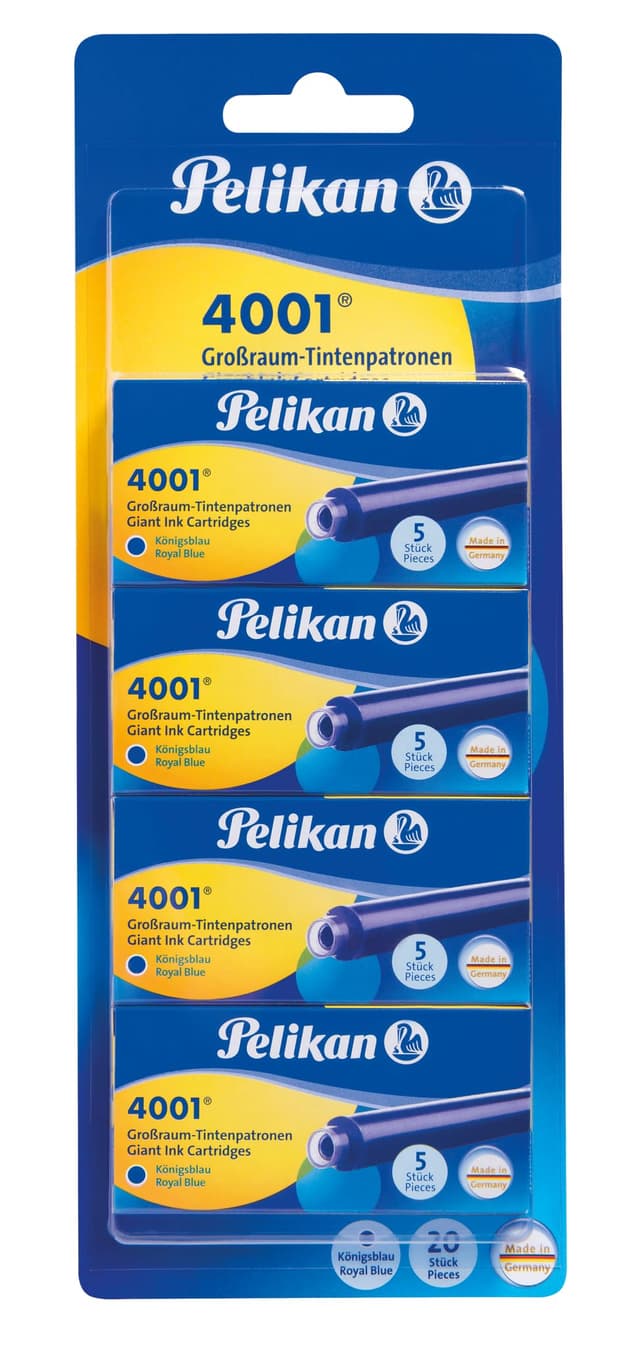 Pelikan 330894 Tintenpatronen 4001 königsblau, 4 Etuis mit 5 Großraum-Patronen (20 Stück, blau) 20 Patronen Königsblau