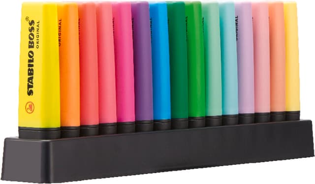 STABILO - Textmarker - BOSS ORIGINAL - 15er Tischset - 9 Leuchtfarben, 6 Pastellfarben