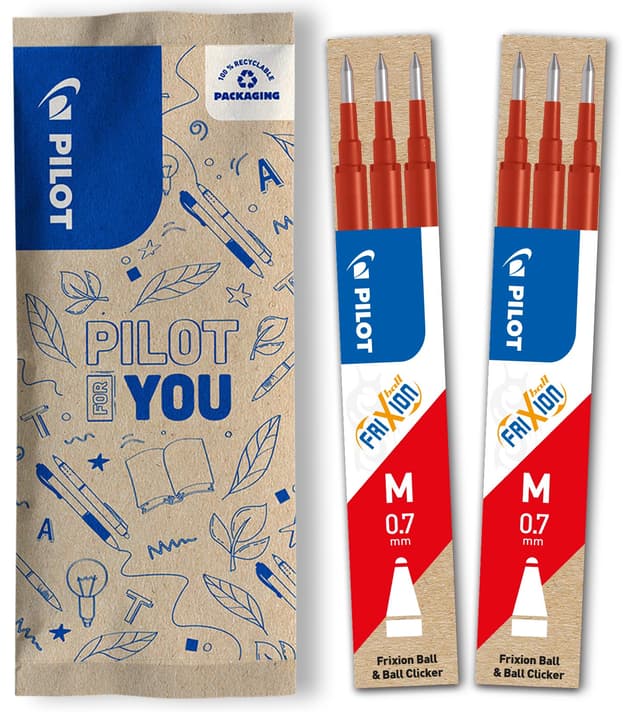 PILOT FriXion Ersatzminen 0.7 – 6 Stück – Farbe Rot – FriXion Nachfüllminen mit radierbarer Tinte – Kompatibel mit FriXion Ball & FriXion Clicker 0.7 – mittlere Stärke – Gel-Tintenrollermine