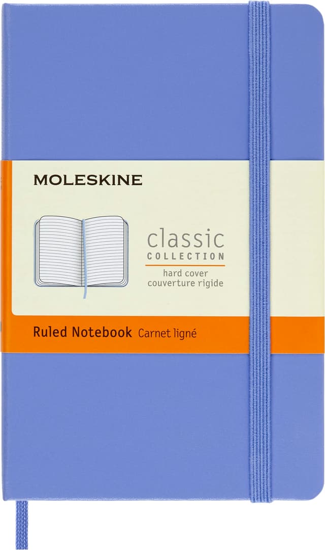 Moleskine - Klassisches Notizbuch, Liniertes Notizbuch, Hardcover und elastischer Verschluss, Taschenformat 9 x 14 cm, Farbe Hortensienblau, 192 Seiten Blu Hortensie Pocket Liniert