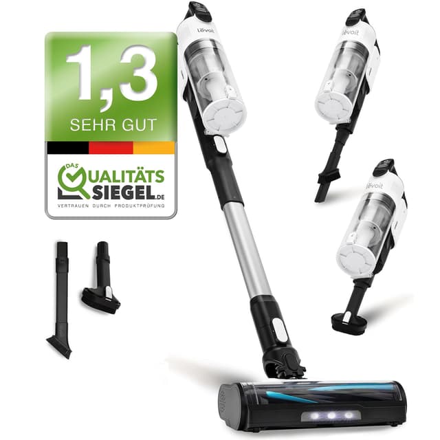 Levoit - Akku Staubsauger mit Tierhaardüse - Anti Haar Wrap - 4-in-1 Kabelloser Akkustaubsauger - 99,9 Prozent Filterleistung - Beutelloser Akkusauger für Teppich/Hartböden/Auto - max 50 min Laufzeit Schwarz Für schnelle Reinigung LVAC 200