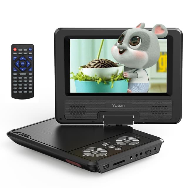 9,5" Tragbarer DVD-Player für Kinder im Auto mit 7,5" HD-Schwenkbildschirm, Stereo-Lautsprechern, 6 Stunden Akkulaufzeit, Sync-TV/USB/SD-Karte-Unterstützung [Kein Blu-ray Support] Schwarz