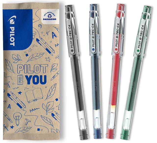 PILOT G-Tec C4 Gelschreiber, (Schwarz, Blau, Rot, Grün), 1 Stück (4er Pack) schwarz Single