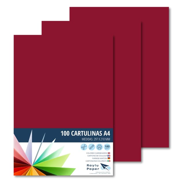 RAYLU PAPER – Tonpapier A4, 100 Stück Kartonpapier 180g/m², 210 x 297 mm, professionelle farbige Kartons für Büro, Kopierpapier, Buntes Papier zum Basteln (Granatrot)