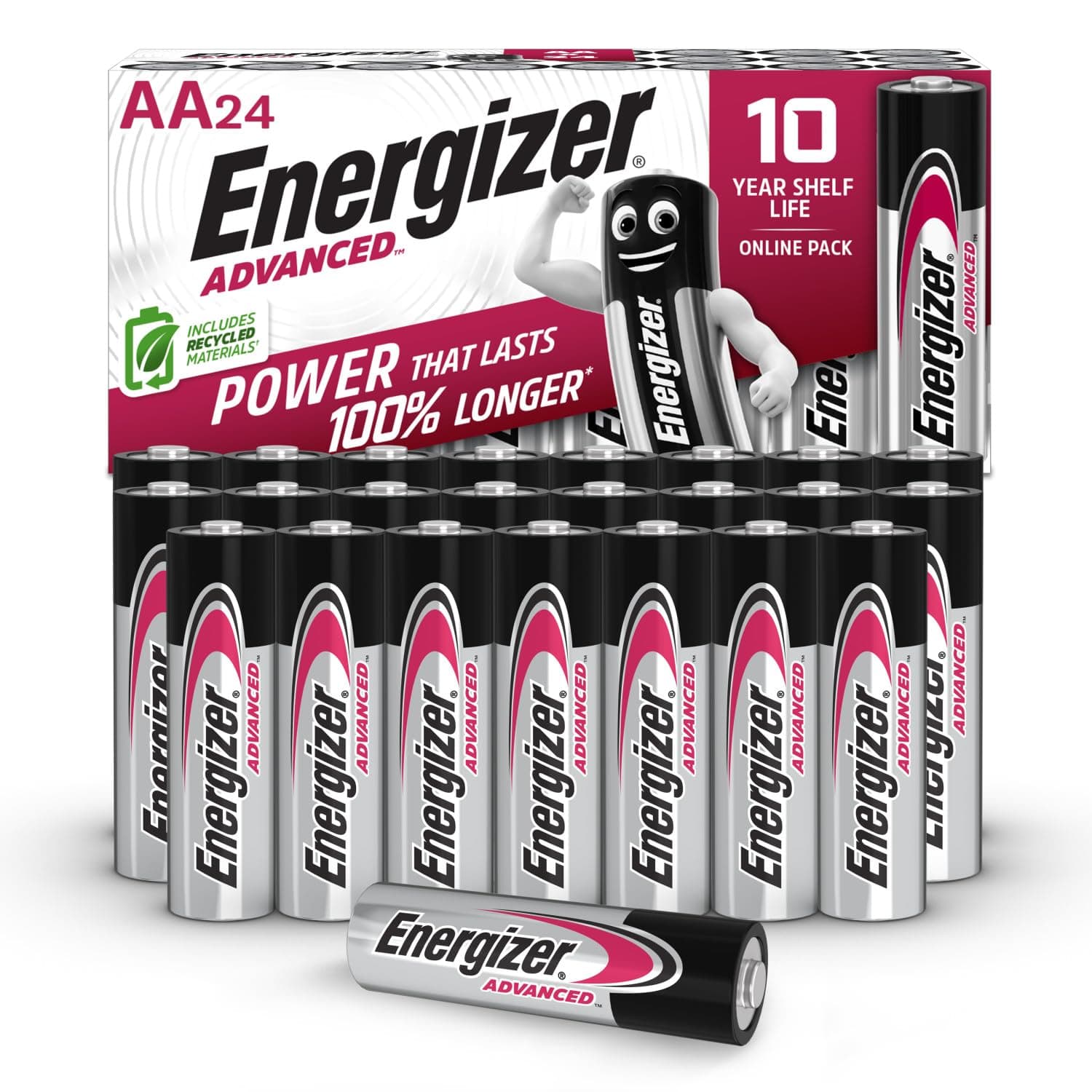 Energizer Advanced - AA Batterien (24 Stück) - 1,5V Alkali-Batterien - Leistungsstark und Langlebig 100% plastikfreie Verpackung - 10 Jahre lagerfähig [Exklusiv bei Amazon]