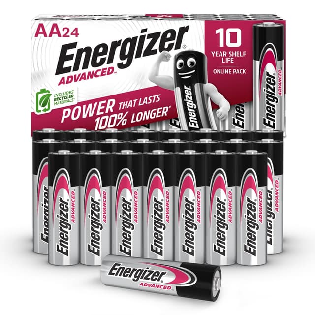 Energizer Advanced - AA Batterien (24 Stück) - 1,5V Alkali-Batterien - Leistungsstark und Langlebig 100% plastikfreie Verpackung - 10 Jahre lagerfähig [Exklusiv bei Amazon]