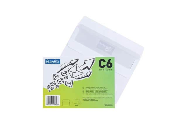 Bantex Selbstklebende Briefumschläge/Umschläge C6 (114 x 162 mm), Weiß, 50 Stück in Folienpackung Mittel