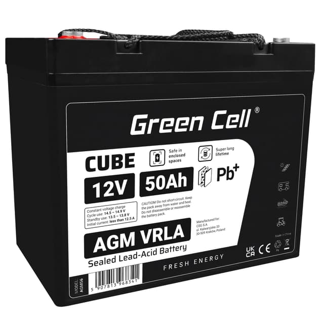 Green Cell® AGM 12V 50Ah Akku Vlies Batterie VRLA Blei Batterie Bleiakku Ersatzakku Akkubatterie Versorgungsbatterie Zyklenfest Wartungsfrei Caravan Camping Camper Solarpanel Solarbatterie 50Ah 12V