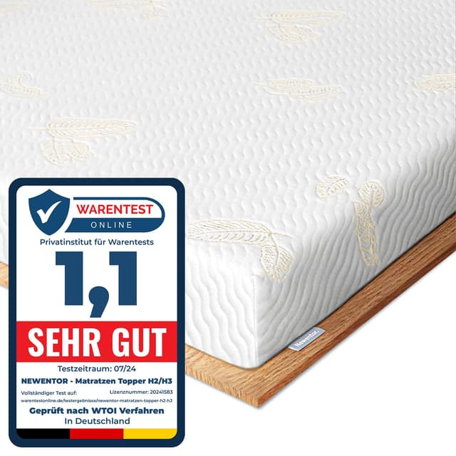 Newentor® Matratzen Topper 180x200cm H2 H3, Matratzentopper 180x200 Schlafsofa Bett Gelschaum, Mattress Topper 180x200 Boxspringbett Öko-Tex Zertifiziert Gel Bezug Kaltschaum 7CM Höhe 180x200cm H2/H3 - 80 bis 100KG