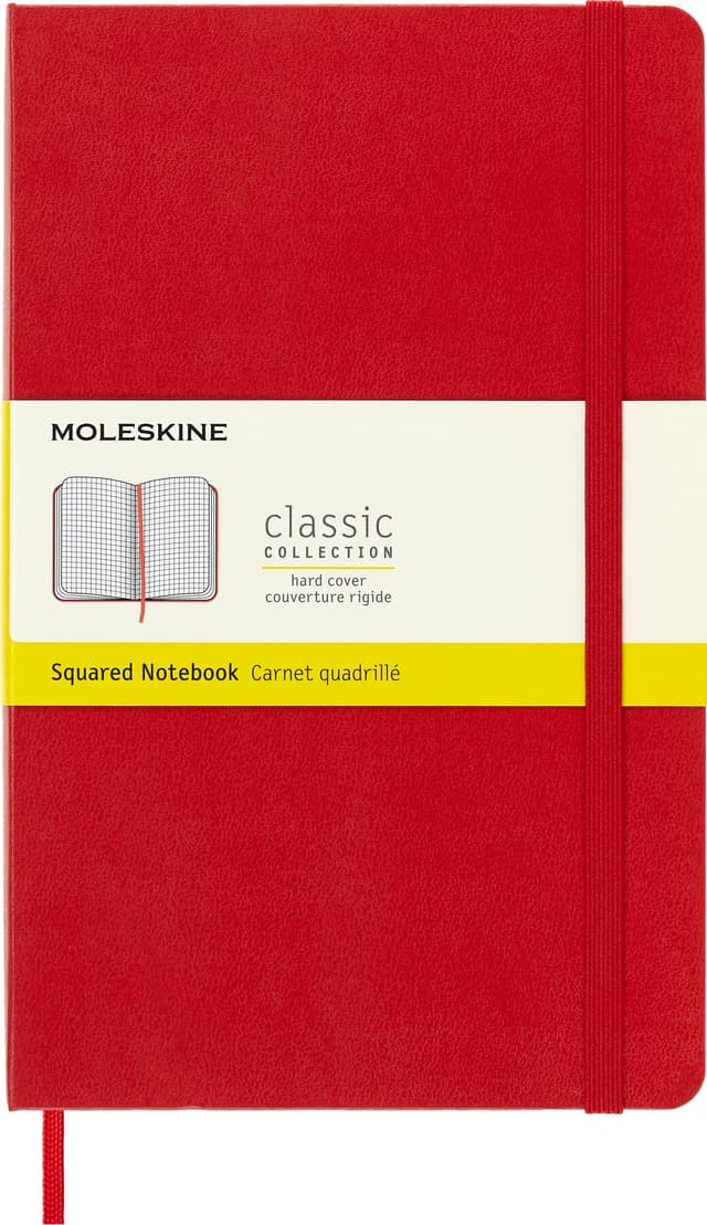 Moleskine - Klassisches Kariertes Notizbuch - Hardcover mit Elastischem Verschlussband - Farbe Scharlachrot - Größe A5 13 x 21 cm- 208 Seiten Large Scharlachrot