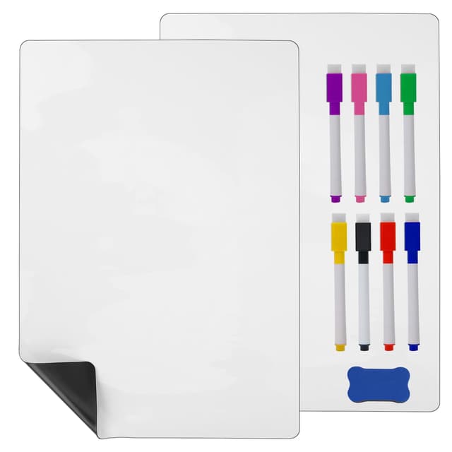 Hisredsun Dry Erase Whiteboard, A3 2 Pcs Magnetische Dry Erase Whiteboard Blatt für Kühlschrank,Kleiner Magnet Kühlschrank Message Boards mit 8 Stifte, 2 Radiergummi,Reminder Aufkleber,Monatsplaner A3 weiß