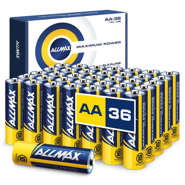 Allmax AA Mignon (LR6) Maximum Power Alkaline Double A Batterien (36 Stück) - Ultra-Langlebigkeit, 10 Jahre Haltbarkeit, auslaufsicher, 1,5 V 36 Count (Pack of 1)