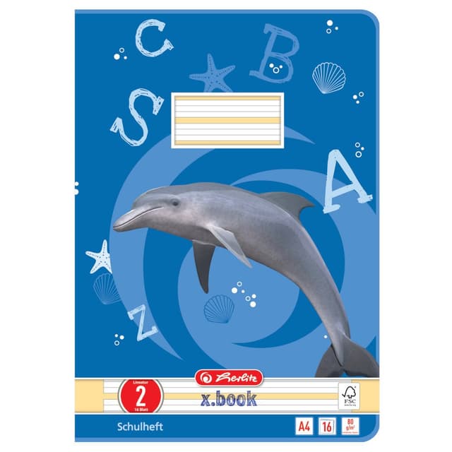 Herlitz Schulheft x.book A4, Lineatur 2, 2. Klasse, 16 Blatt, 10 Stück