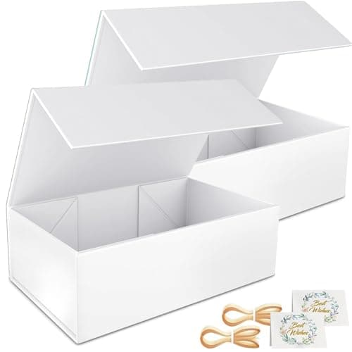 2 Pack Geschenkbox, 30x15x10cm Geschenkboxen für Presents with Lids Magnetic Closure Rectangle Collapsible for Groomsman Proposal Box, Wedding, Christmas, Halloween, Birthday Gift Packging (Weiß) Weiß 2 Stück-30x15x10cm