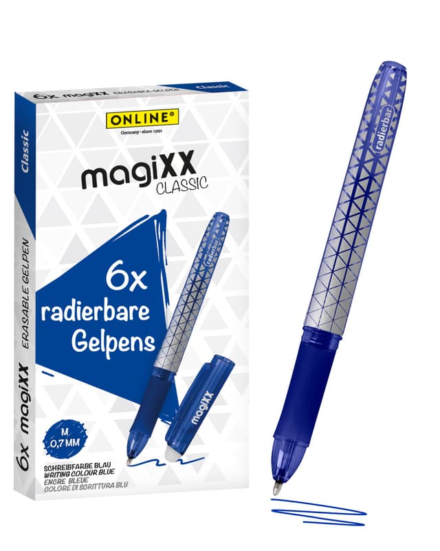 Online Radierstift magiXX, 6x I Gelschreiber Blau mit 0,7mm Strichstärke I Tintenroller radierbar zum Schreibenlernen & fürs Büro, I Erasable Pen Set I Radierbarer Kugelschreiber Studenten, Schüler Blau magiXX Gelstifte
