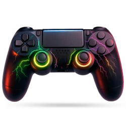 NK Controller für PS4 / PC/Android - Wireless Controller mit Dualshock, 6-Achsen-Funktion, 7 RGB-LED-Lichtmodi, Touchpad, Kopfhöreranschluss, Ladekabel inklusive - Farbe Schwarz LED negro Angebot bei HelloDeals