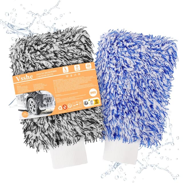 vsshe Auto Waschhandschuh, 2er Microfaser - Handschuh, Coral Fleece Handschuhe für Professionelle Autopflege | 100% Saugstark, Kratzfrei & Achonend | Putzhandschuh für Autowäsche & Fensterreinigung 2-teilig Langhaarhandschuhe aus Korallenfleece