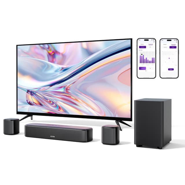 ULTIMEA 5.1 Soundbar für TV Geräte, Surround Sound System mit App Steuerung, Soundbar mit Subwoofer, 2 Surround Lautsprechern, Heimkino Soundsystem mit verstellbarem Bass, Bluetooth 5.3, Aura A30 U2501