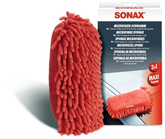 SONAX Microfaser Schwamm (1 Stück) für die besonders gründliche Autowäsche mit Zwei unterschiedlichen Microfaser-Seiten, Art-Nr. 04281000 Single