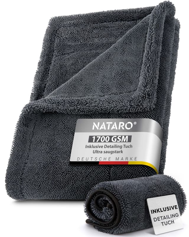 NATARO® MEGA Dry it. XXL Premium Auto Trockentuch – 1700 GSM, 50x80cm, höchste Saugfähigkeit, weiches Microfasertuch, fusselfrei – extrem hohe Wasseraufnahme – kratzfrei (für Motorrad, Camper UVM.) 1er Pack 50x80 cm XXL Anthrazit 50x80cm Xxl