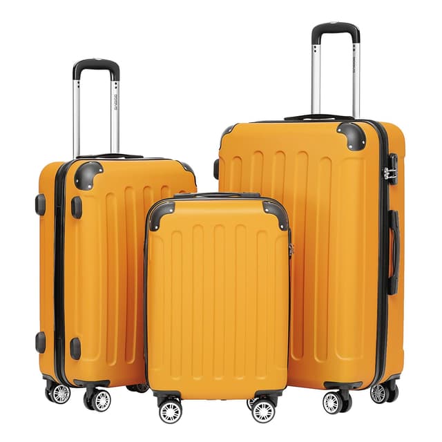 BEIBYE Hartschalen-Koffer Trolley Rollkoffer Reisekoffer Sicherheit Zahlenschloß Zwillingsrolle ABS Material Handgepäck 4 Rollen (M-L-XL-Set) (Orangen, Set)