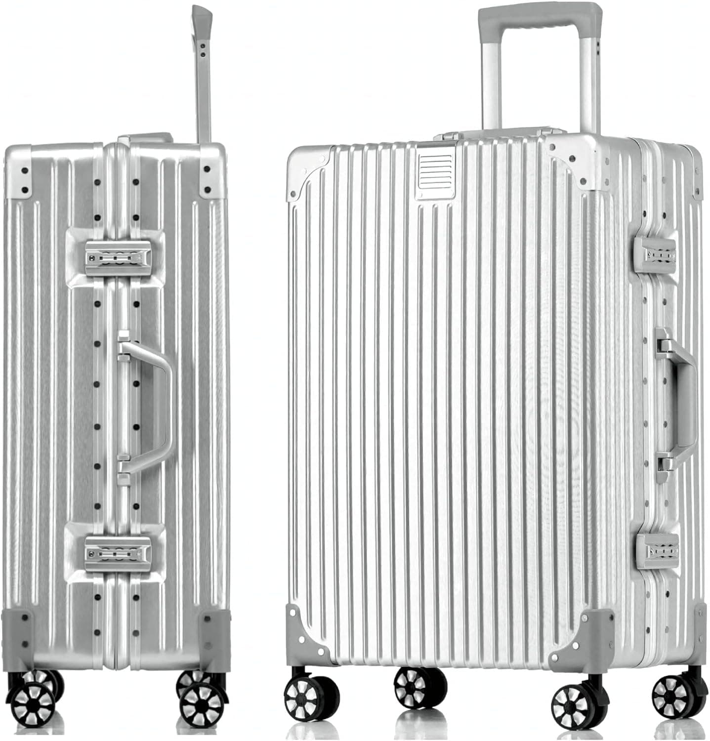 yuweijie Handgepäck Koffer&Trolleys Alurahmen Hartschalen in Polycarbonat,Reisekoffer mit 4 Rollen,Größ Koffer，TSA-Schloss S (Silber,35L,55x36x22