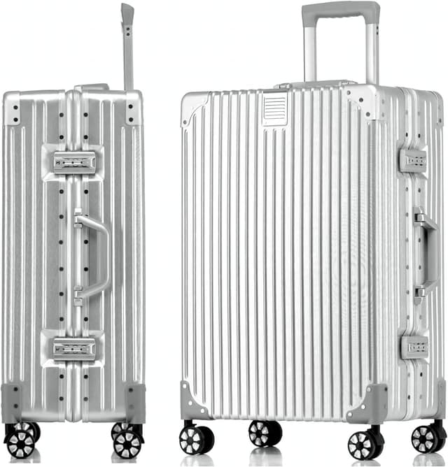 yuweijie Handgepäck Koffer&Trolleys Alurahmen Hartschalen in Polycarbonat,Reisekoffer mit 4 Rollen,Größ Koffer，TSA-Schloss S (Silber,35L,55x36x22