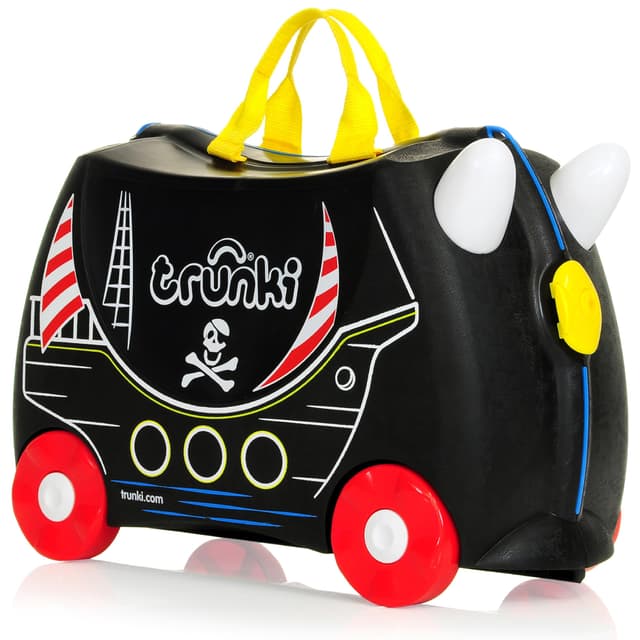 Trunki Der originale Kinderkoffer zum Draufsitzen - 18-L Handgepäck Koffer, befahrbarer Hartschalen Reisekoffer mit Rollen, inklusive Zuggurt/Schultergurt Pedro Piratenschiff (Schwarz)